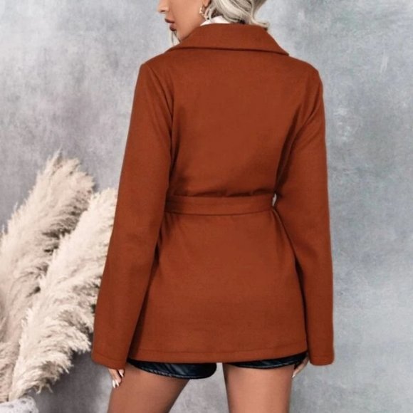 Overcoat Cloak Sleeve Lapel Collar Belted Cape Jacket caramel - Picture 6 of 6